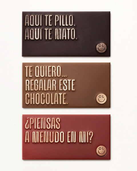 Tabletas de chocolate para regalar con mensaje de Díselo con chocolate . Elaboradas con . Chocolate artesano . con diseño original y exclusido de Chocoletters